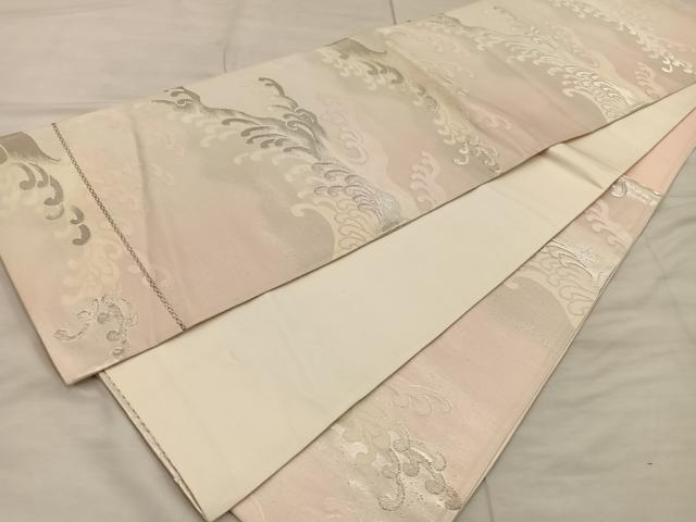 平和屋着物◎六通柄袋帯　立波文　銀糸　正絹　逸品　BAAX0294mz