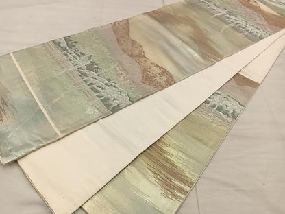 平和屋着物◎六通柄袋帯 樹林文 金糸 引箔 正絹 逸品 BAAX0295mz