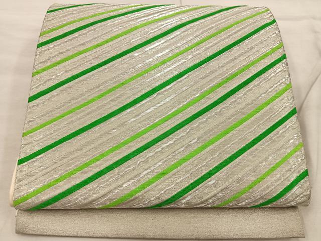 平和屋着物◎西陣 六通柄袋帯 斜線文 銀糸 正絹 逸品 BAAX0299mz