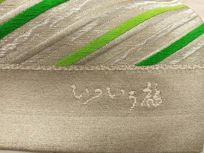 平和屋着物◎西陣 六通柄袋帯 斜線文 銀糸 正絹 逸品 BAAX0299mz