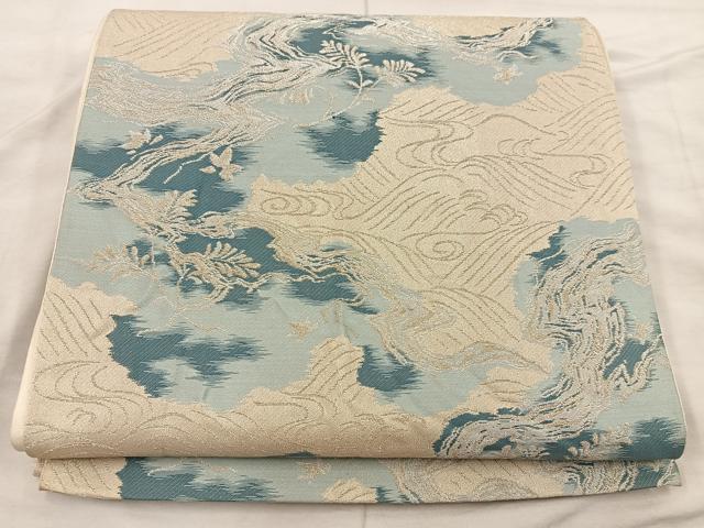平和屋着物◎六通柄袋帯　草葉文　金銀糸　正絹　逸品　BAAX0308mz