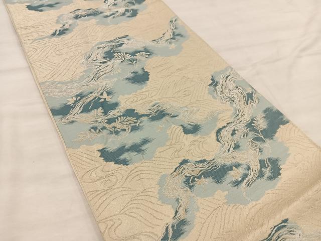 平和屋着物◎六通柄袋帯　草葉文　金銀糸　正絹　逸品　BAAX0308mz