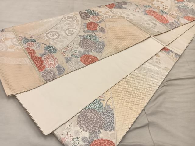 平和屋着物◎六通柄袋帯　唐織　牡丹花文　金糸　正絹　逸品　BAAX0310mz