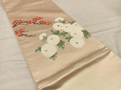 平和屋着物◎六通柄袋帯 唐織 菊花文 金糸 正絹 逸品 BAAX0312mz