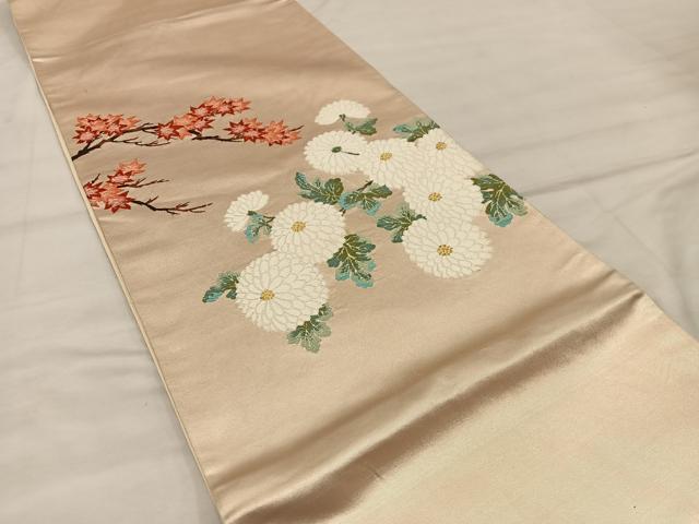 平和屋着物◎六通柄袋帯 唐織 菊花文 金糸 正絹 逸品 BAAX0312mz