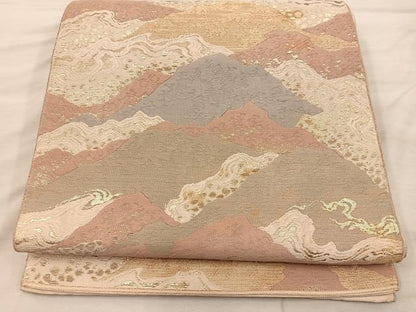平和屋着物◎六通柄袋帯　遠山文　金糸　正絹　逸品　BAAX0313mz