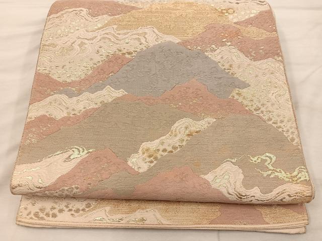 平和屋着物◎六通柄袋帯　遠山文　金糸　正絹　逸品　BAAX0313mz
