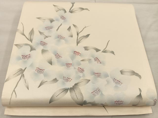 平和屋着物◎六通柄袋帯　枝花文　引箔　正絹　逸品　BAAX0314mz