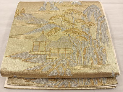 平和屋着物◎六通柄 京袋帯 風景文 金銀糸 正絹 逸品 BAAX0317mz
