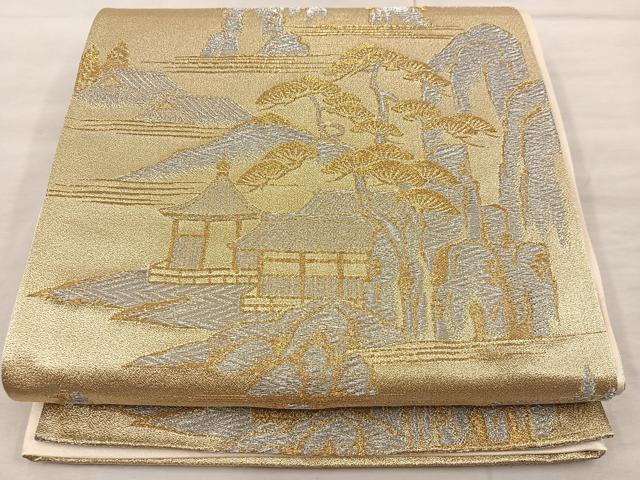 平和屋着物◎六通柄 京袋帯 風景文 金銀糸 正絹 逸品 BAAX0317mz