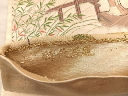 平和屋着物◎六通柄袋帯 時代屏風 機織図写 金糸 正絹 逸品 BAAX0323mz
