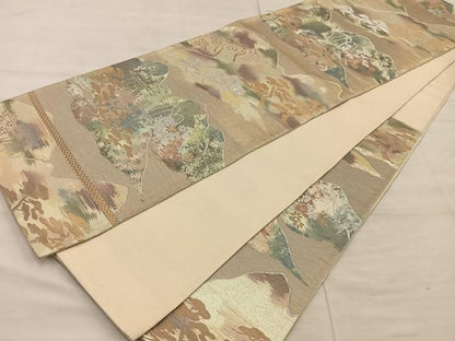 平和屋着物◎六通柄袋帯　遠山花文　金銀糸　正絹　逸品　BAAX0325mz