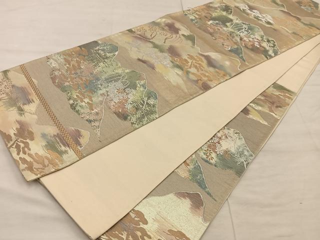平和屋着物◎六通柄袋帯　遠山花文　金銀糸　正絹　逸品　BAAX0325mz