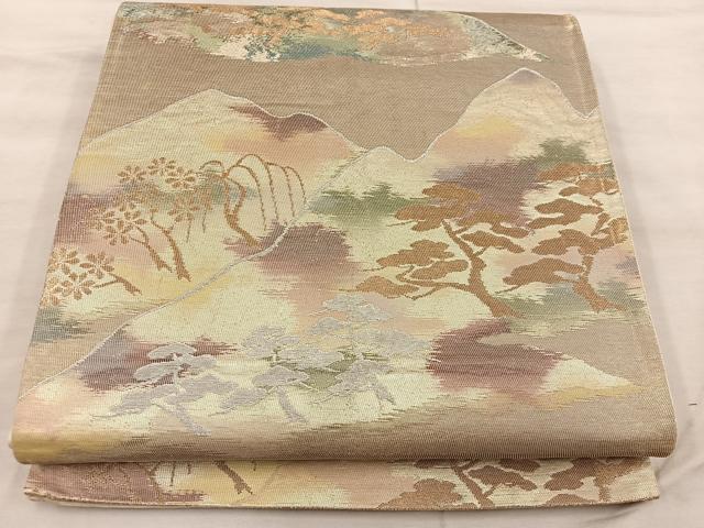平和屋着物◎六通柄袋帯　遠山花文　金銀糸　正絹　逸品　BAAX0325mz