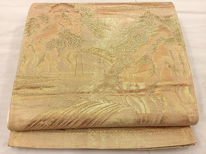 平和屋着物◎六通柄袋帯 風景文 金糸 正絹 逸品 BAAX0326mz