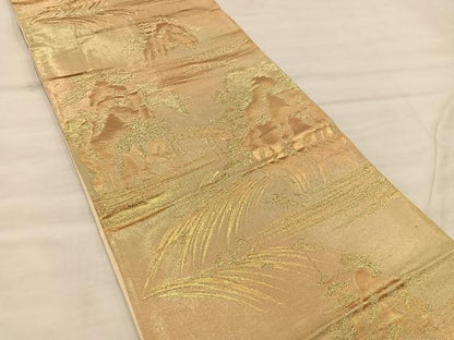 平和屋着物◎六通柄袋帯 風景文 金糸 正絹 逸品 BAAX0326mz