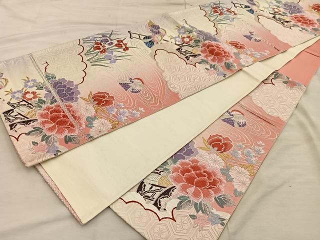 平和屋着物◎六通柄袋帯　唐織　鴛鴦花車文　金銀糸　正絹　逸品　BAAX0336mz