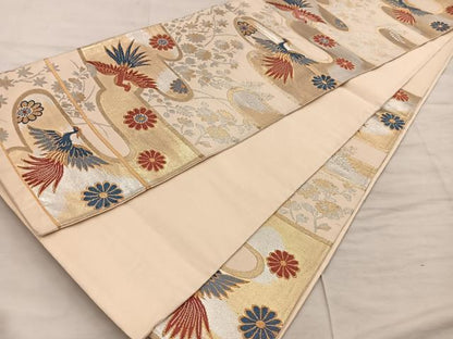 平和屋着物◎六通柄袋帯　鳳凰花文　金銀糸　正絹　逸品　BAAX0337mz