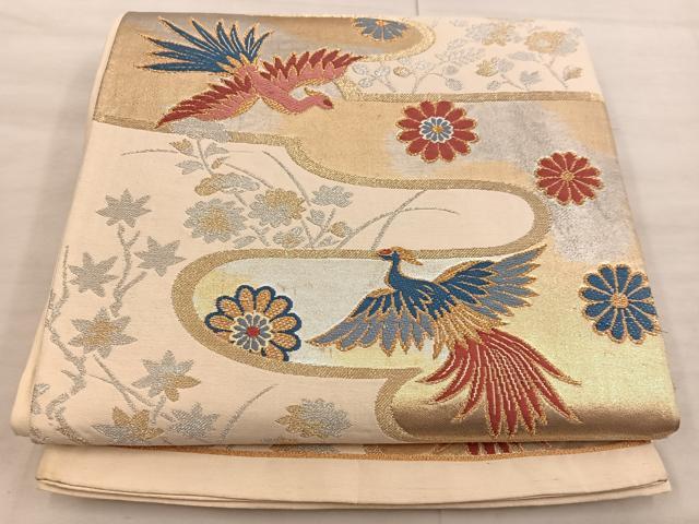 平和屋着物◎六通柄袋帯　鳳凰花文　金銀糸　正絹　逸品　BAAX0337mz