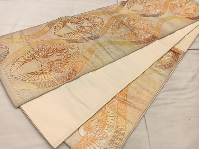 平和屋着物◎六通柄袋帯　向かい鶴立涌文　金銀糸　正絹　逸品　BAAX0342mz