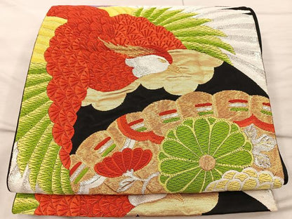 平和屋着物◎六通柄袋帯 唐織 鳳凰花文 黒地 金銀糸 正絹 逸品 BAAX0363mz