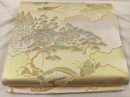 平和屋着物◎六通柄袋帯　風景文　金糸　正絹　逸品　BAAX0366mz