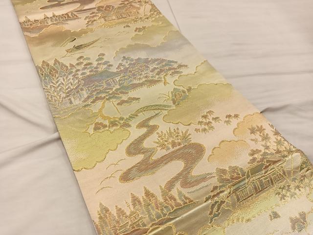 平和屋着物◎六通柄袋帯　風景文　金糸　正絹　逸品　BAAX0366mz
