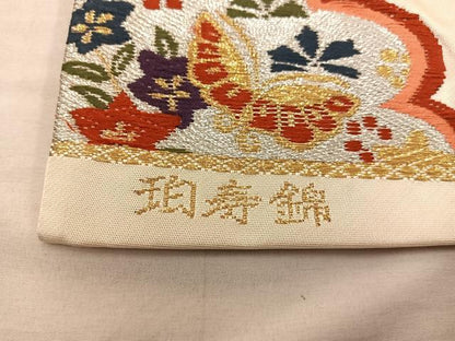 平和屋着物◎六通柄袋帯　珀寿錦　雲取り舞蝶花文　金銀糸　正絹　逸品　BAAX0368mz
