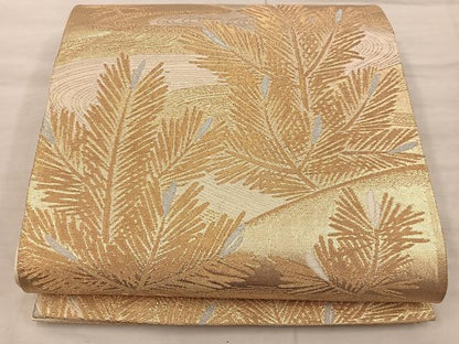 平和屋着物◎六通柄袋帯 草葉文 金糸 正絹 逸品 BAAX0373mz