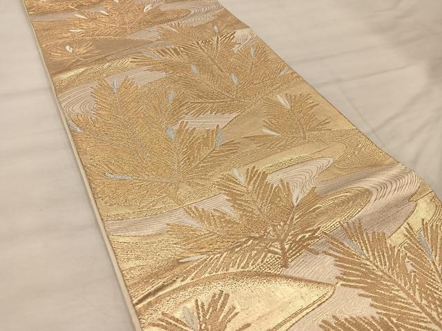 平和屋着物◎六通柄袋帯 草葉文 金糸 正絹 逸品 BAAX0373mz