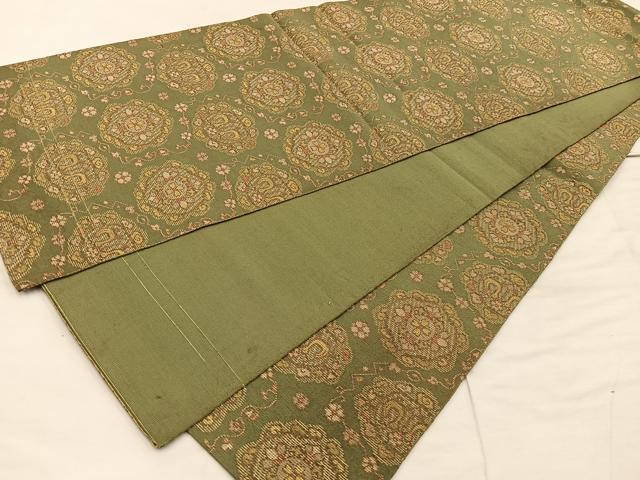 平和屋着物◎全通柄 京袋帯 本袋帯 草花文 金糸 正絹 逸品 BAAX0376mz