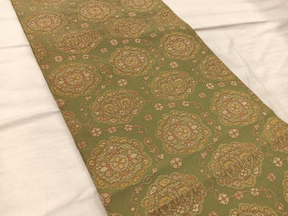 平和屋着物◎全通柄 京袋帯 本袋帯 草花文 金糸 正絹 逸品 BAAX0376mz