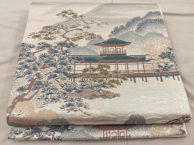 平和屋着物◎六通柄袋帯 風景文 銀糸 正絹 逸品 BAAX0377mz