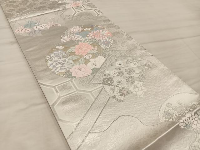 平和屋着物◎六通柄袋帯 唐織 正倉院花文 銀糸 正絹 逸品 BAAX0382mz