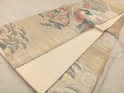 平和屋着物◎六通柄袋帯 唐織 蜀江御所車花文 金銀糸 正絹 逸品 BAAX0391mz