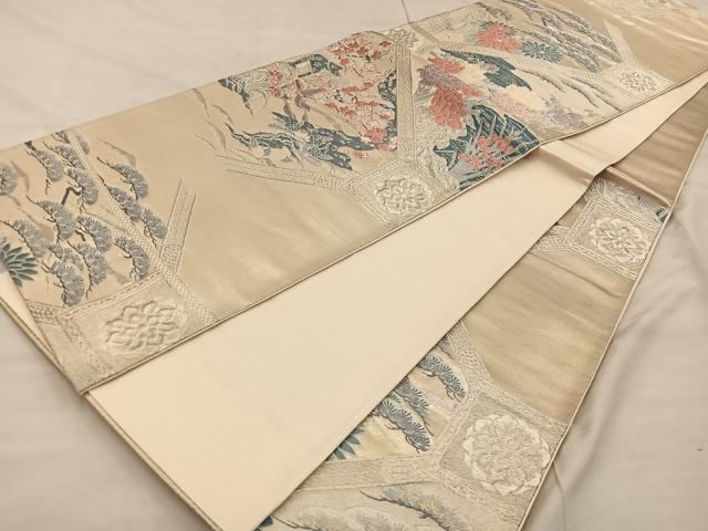 平和屋着物◎六通柄袋帯 唐織 蜀江御所車花文 金銀糸 正絹 逸品 BAAX0391mz