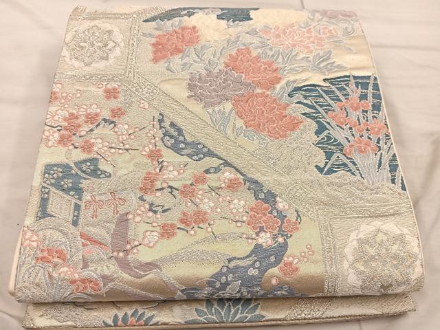 平和屋着物◎六通柄袋帯 唐織 蜀江御所車花文 金銀糸 正絹 逸品 BAAX0391mz