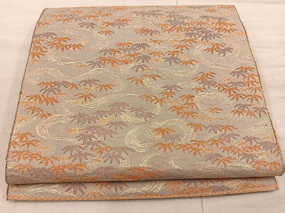 平和屋着物◎六通柄 本袋帯 流水笹の葉文 正絹 逸品 BAAX0397mz