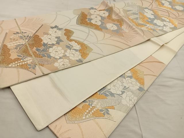 平和屋着物◎六通柄袋帯　冊子花文　金銀糸　正絹　逸品　BAAX0400mz