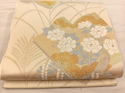 平和屋着物◎六通柄袋帯　冊子花文　金銀糸　正絹　逸品　BAAX0400mz