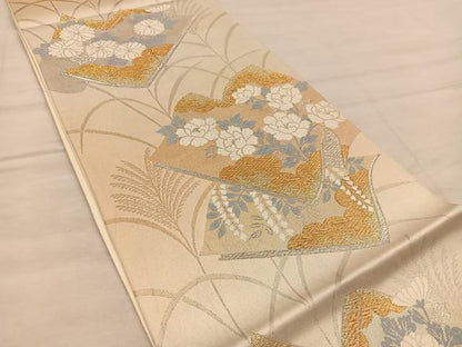 平和屋着物◎六通柄袋帯　冊子花文　金銀糸　正絹　逸品　BAAX0400mz