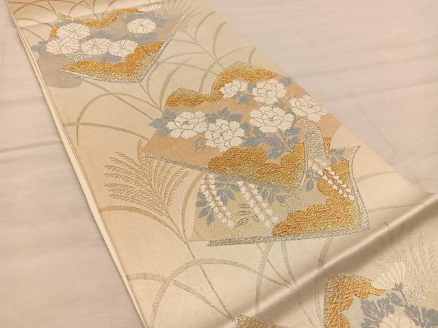 平和屋着物◎六通柄袋帯　冊子花文　金銀糸　正絹　逸品　BAAX0400mz
