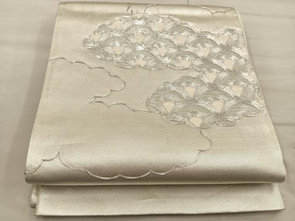 平和屋着物◎太鼓柄袋帯 総駒刺繍 雲重ね青海波 正絹 逸品 BAAX0401mz