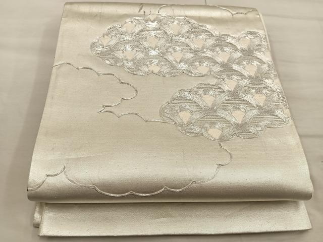 平和屋着物◎太鼓柄袋帯 総駒刺繍 雲重ね青海波 正絹 逸品 BAAX0401mz