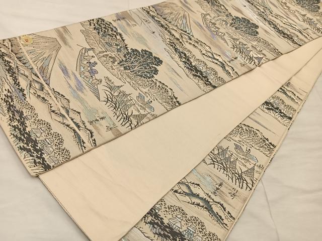 平和屋着物◎西陣 六通柄袋帯 人物風景文 金糸 証紙付き 正絹 逸品 BAAX0406mz