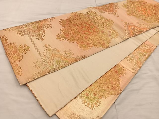 平和屋着物◎六通柄袋帯 正倉院花文 金糸 正絹 逸品 BAAX0421mz