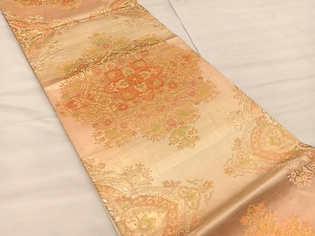 平和屋着物◎六通柄袋帯 正倉院花文 金糸 正絹 逸品 BAAX0421mz