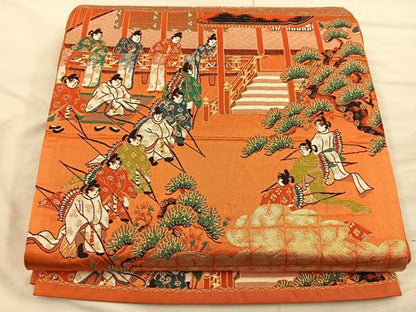 平和屋着物◎六通柄袋帯 唐織 双鶴花文 金糸 正絹 逸品 BAAX0423mz