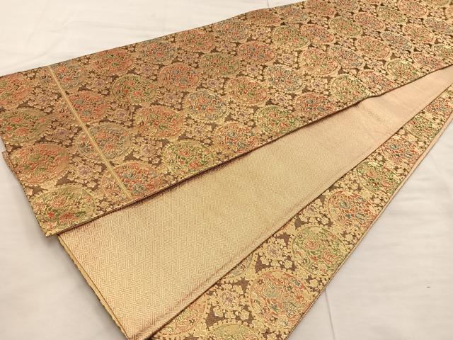 平和屋着物◎佐賀錦　六通柄袋帯　向かい鳥丸文　金糸　正絹　逸品　BAAX0427mz