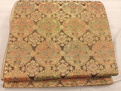 平和屋着物◎佐賀錦　六通柄袋帯　向かい鳥丸文　金糸　正絹　逸品　BAAX0427mz